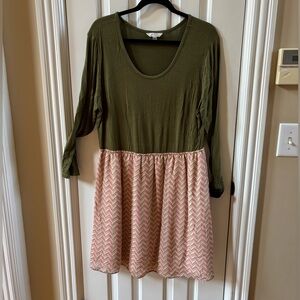 Olive green and melon striped fall dress Size XL